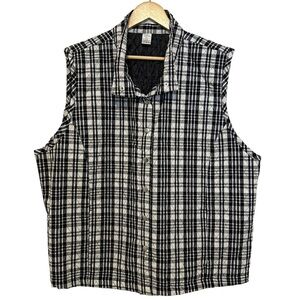 Rebecca Malone Women's 3X Black White PLUS Plaid Quilted Sleeveless Casual Vest